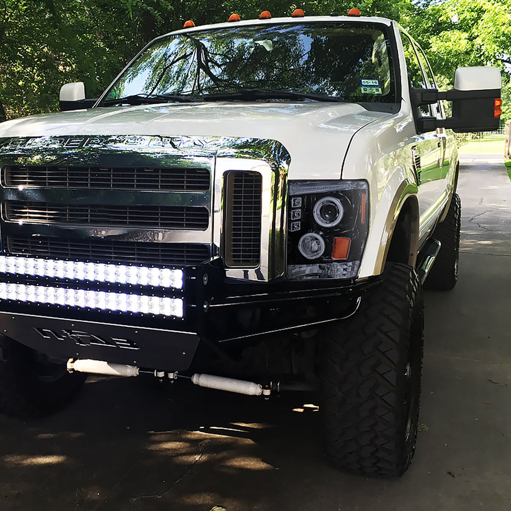 2008-2010 Ford F-250 F-350 F-450 Dual Halo Projector Headlights (Glossy Black Housing/Smoked Lens)
