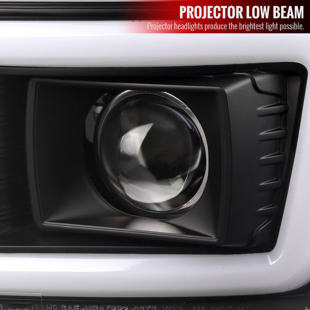 2008-2010 Ford F-250/F-350/F-450/F-550 LED Sequential Turn Signal Bar Projector Headlights (Matte Black Housing/Clear Lens)