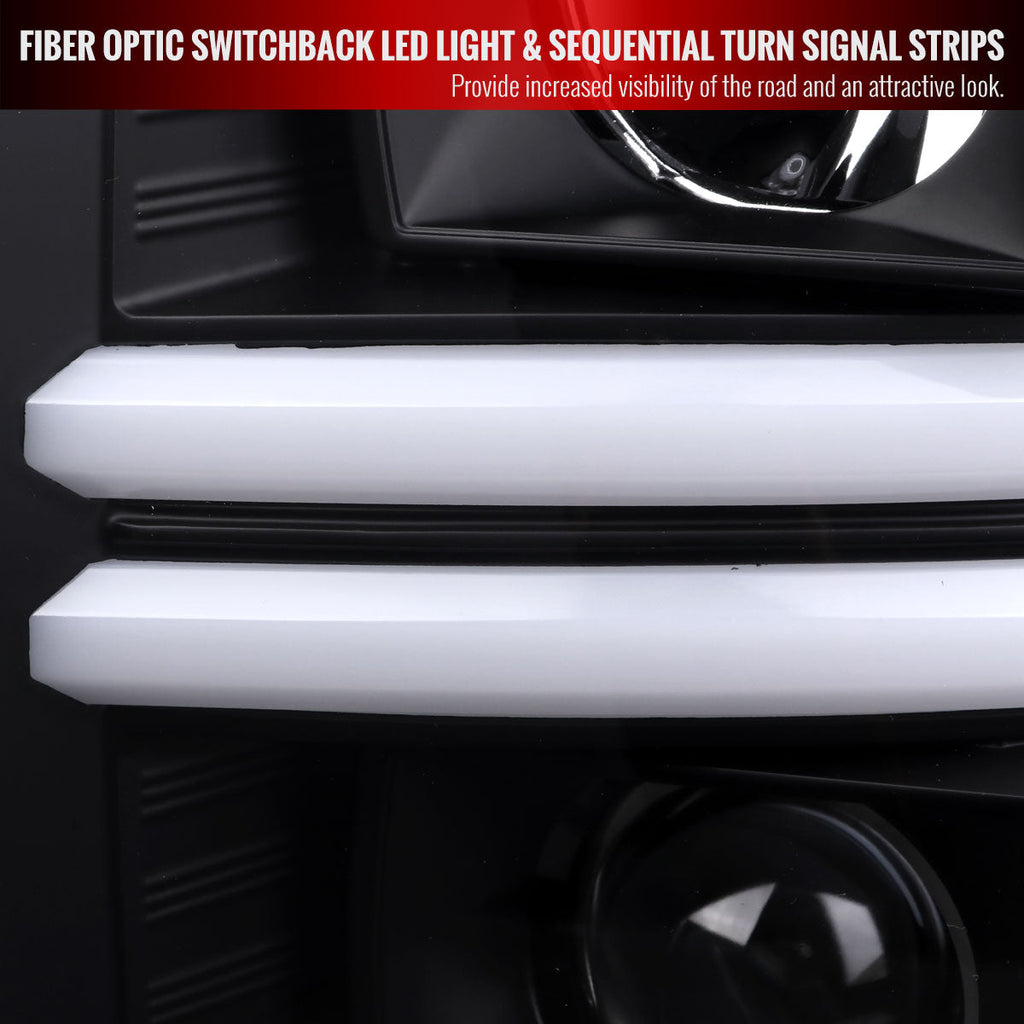 2008-2010 Ford F-250/F-350/F-450/F-550 LED Sequential Turn Signal Bar Projector Headlights (Matte Black Housing/Clear Lens)