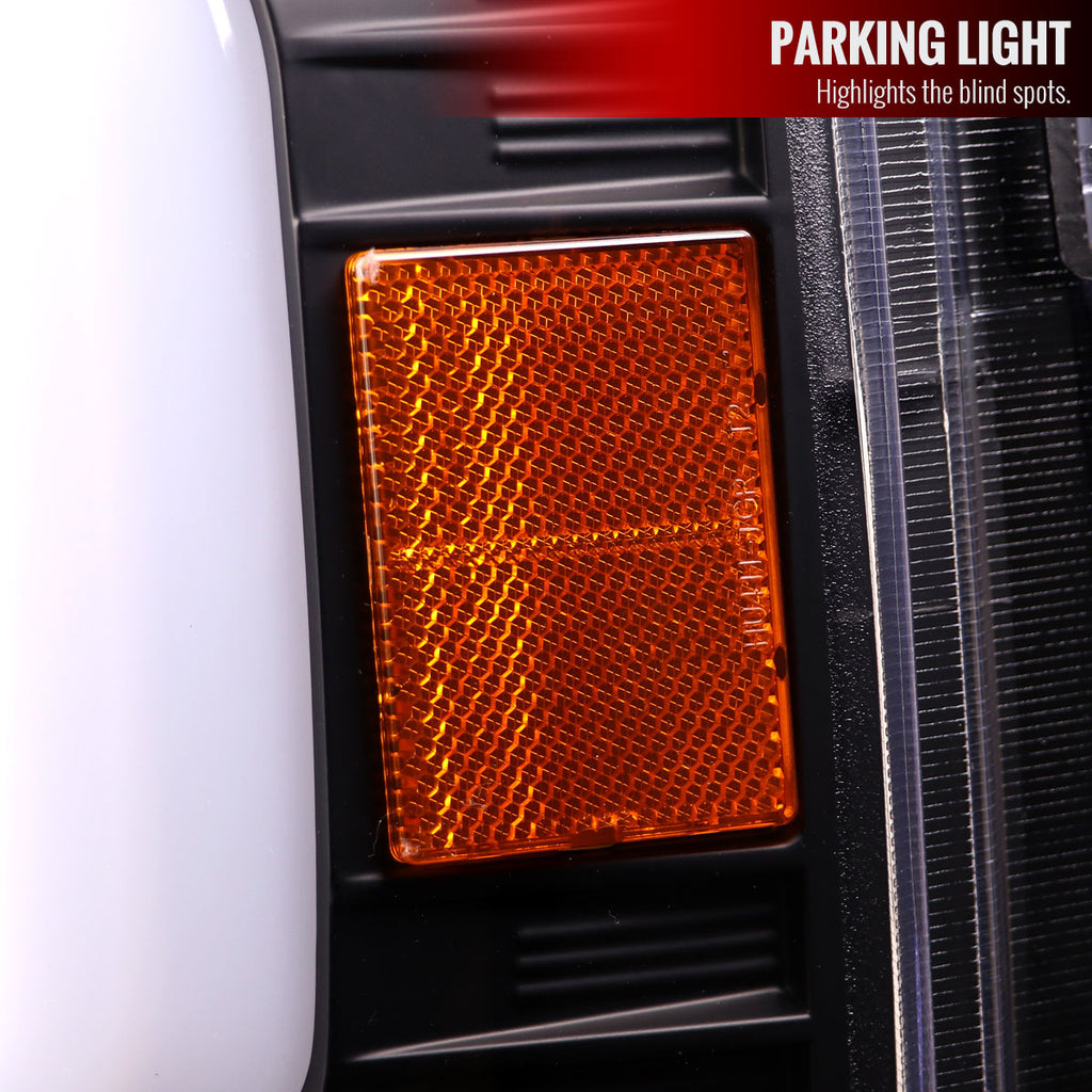 2008-2010 Ford F-250/F-350/F-450/F-550 LED Sequential Turn Signal Bar Projector Headlights (Matte Black Housing/Clear Lens)