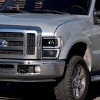 2008-2010 Ford F-250/F-350/F-450/F-550 LED Sequential Turn Signal Bar Projector Headlights (Matte Black Housing/Clear Lens)