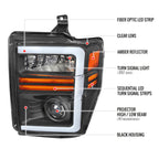 2008-2010 Ford F-250/F-350/F-450/F-550 Super Duty Projector Headlights w/ LED Sequential Turn Signal (Matte Black Housing/Clear Lens)