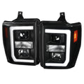 2008-2010 Ford F-250 F-350 F-450 LED C-Bar Projector Headlight (Matte Black Housing/Clear Lens)