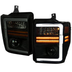 2008-2010 Ford F-250/F-350/F-450/F-550 Super Duty Projector Headlights w/ LED Sequential Turn Signal (Matte Black Housing/Smoked Lens)