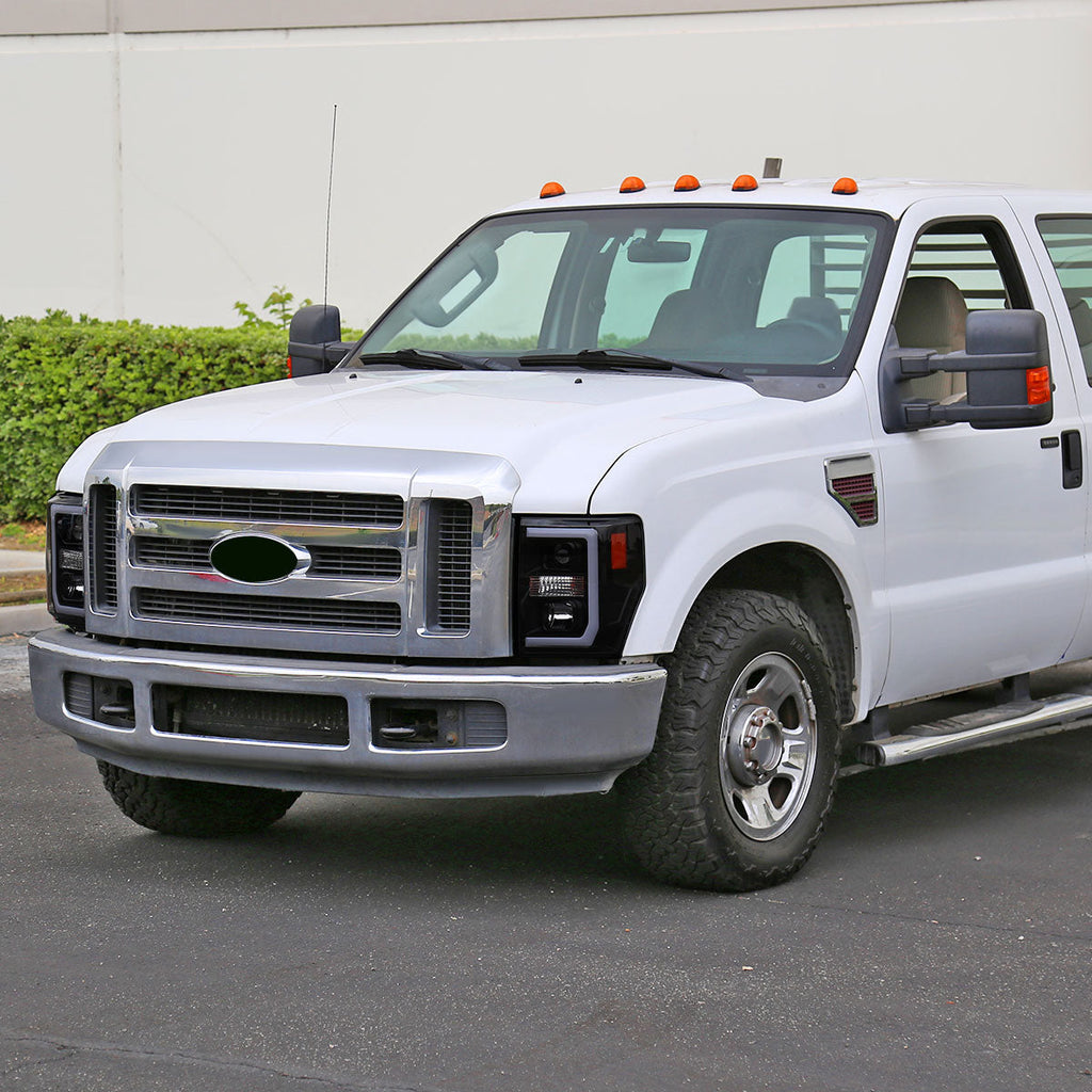 2008-2010 Ford F-250 F-350 F-450 LED C-Bar Projector Headlight (Black Housing/Smoked Lens)