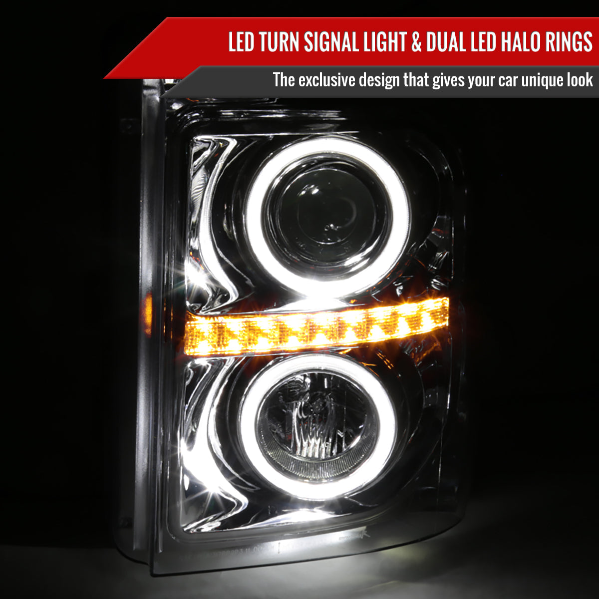 2011-2016 F-250 F-350 F-450 F-550 Dual Halo Projector Headlights w/ LED Turn Signal Lights (Chrome Housing/Clear Lens)