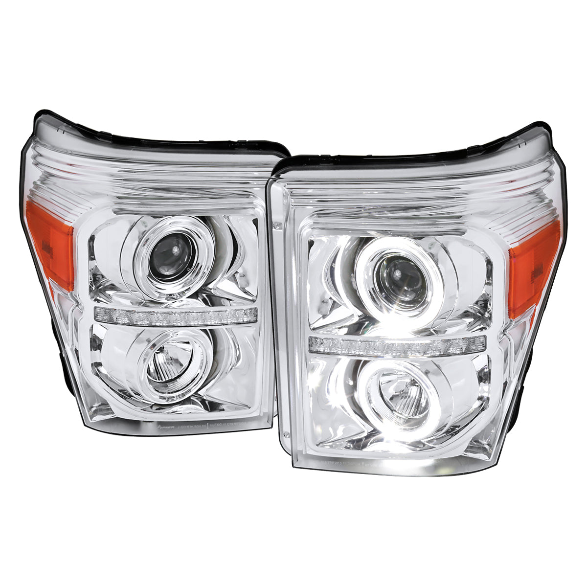 2011-2016 F-250 F-350 F-450 F-550 Dual Halo Projector Headlights w/ LED Turn Signal Lights (Chrome Housing/Clear Lens)