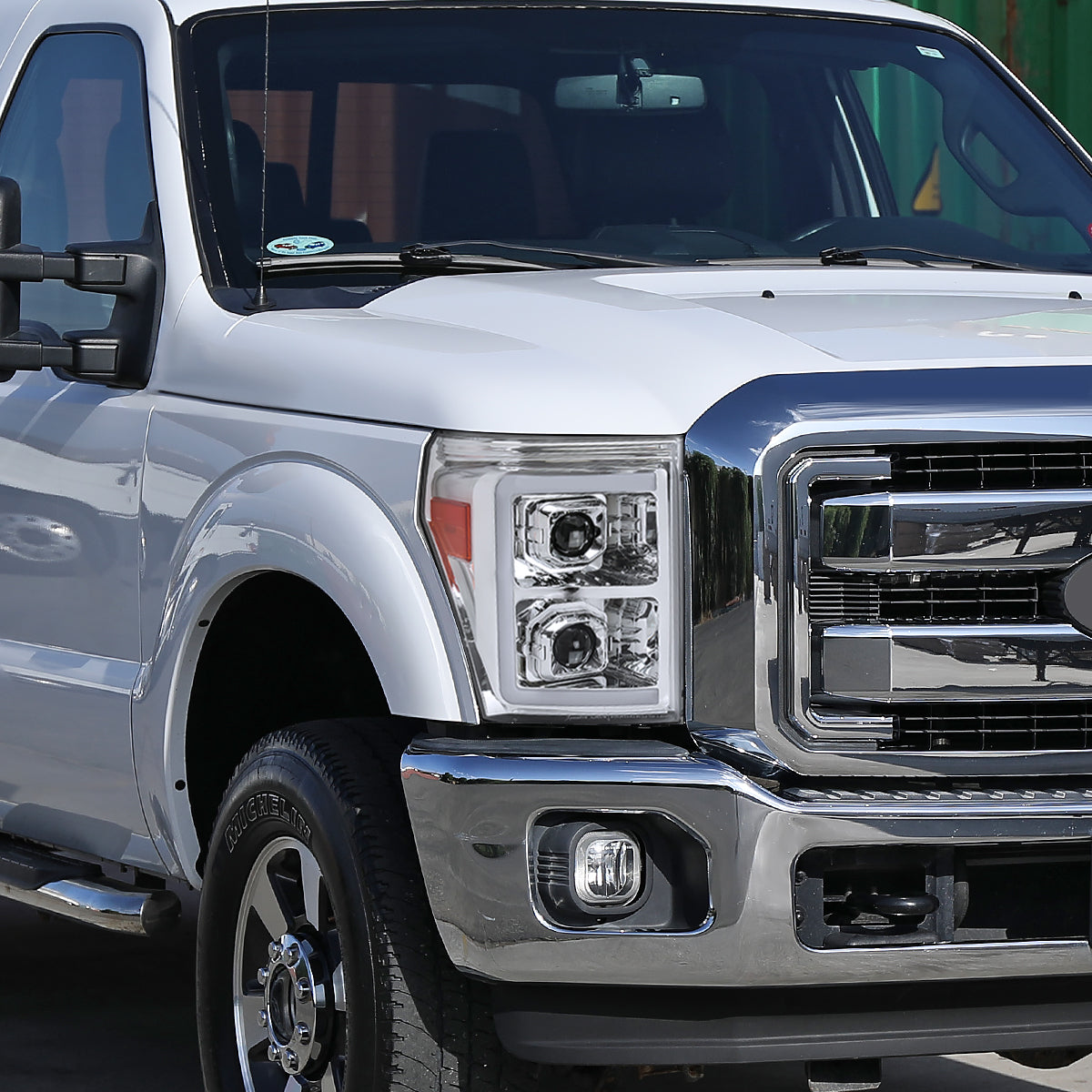 2011-2016 Ford F-250 F-350 F-450 F-550 Switchback Sequential LED C-Bar Projector Headlights (Chrome Housing/Clear Lens)