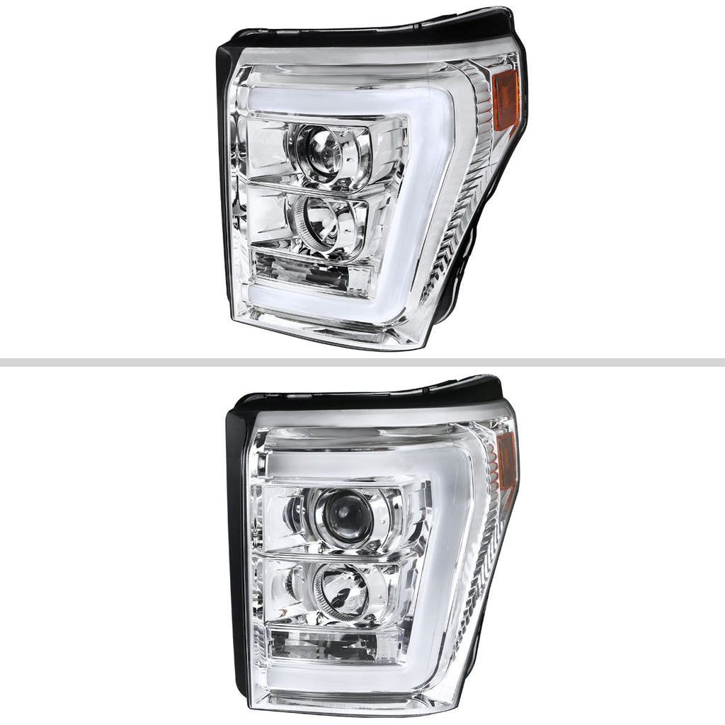 2011-2016 F-250/F-350/F-450/F-550 LED C-Bar Projector Headlights (Chrome Housing/Clear Lens)