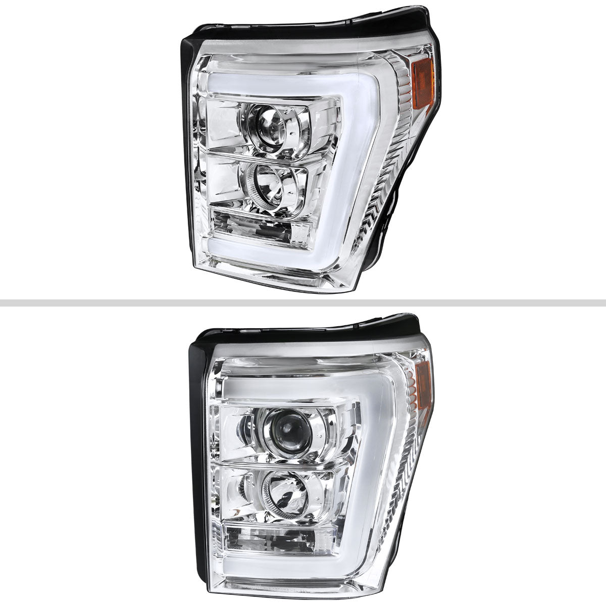 2011-2016 F-250/F-350/F-450/F-550 LED C-Bar Projector Headlights (Chrome Housing/Clear Lens)