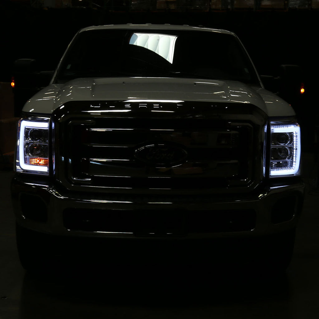 2011-2016 F-250/F-350/F-450/F-550 LED C-Bar Projector Headlights (Chrome Housing/Clear Lens)