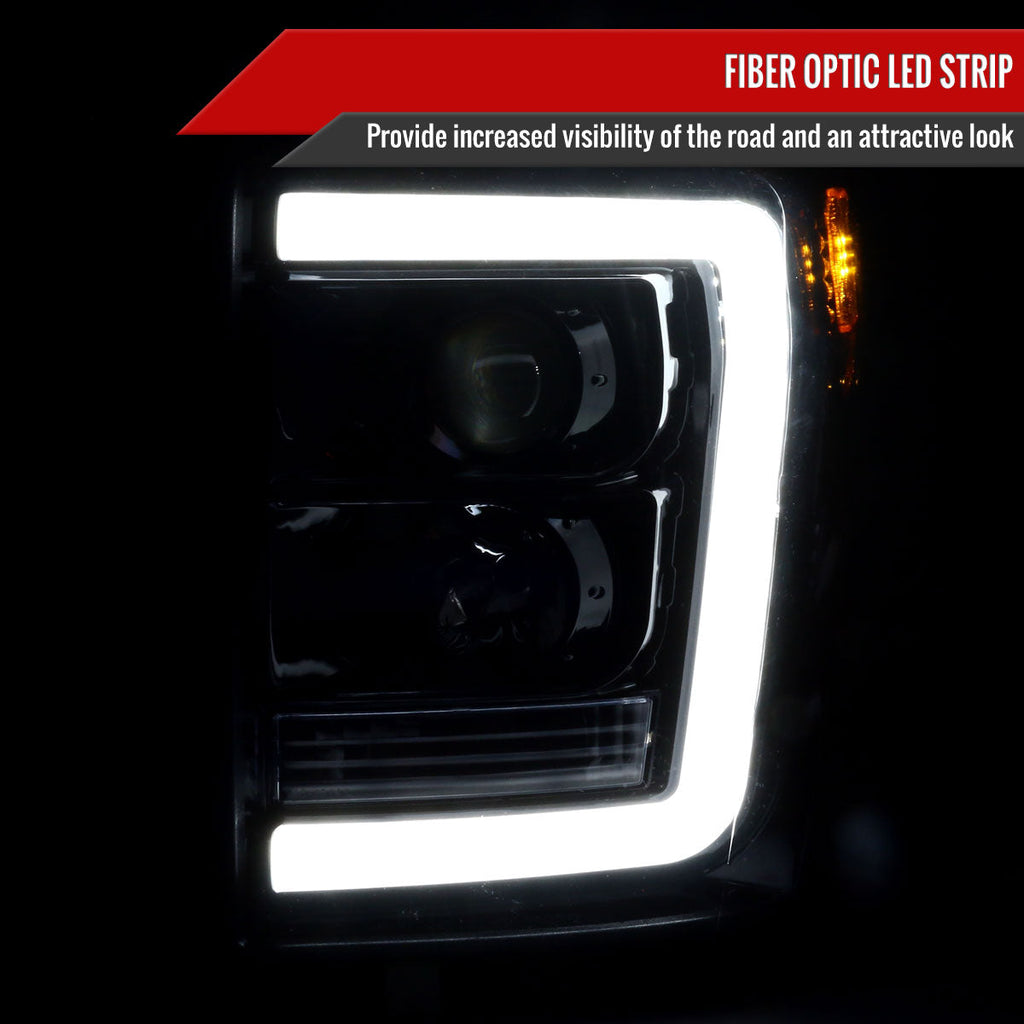 2011-2016 F-250/F-350/F-450/F-550 LED C-Bar Projector Headlights (Jet Black Housing/Clear Lens)
