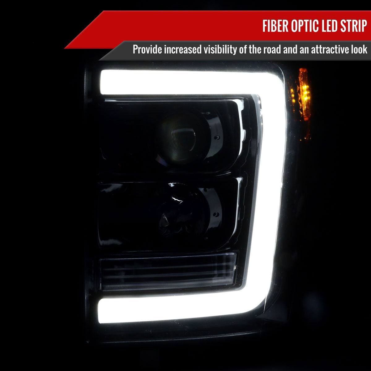 2011-2016 F-250/F-350/F-450/F-550 LED C-Bar Projector Headlights (Jet Black Housing/Clear Lens)