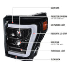 2011-2016 F-250/F-350/F-450/F-550 LED C-Bar Projector Headlights (Jet Black Housing/Clear Lens)