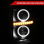 2011-2016 F-250 F-350 F-450 F-550 Dual Halo Projector Headlights w/ LED Turn Signal Lights (Matte Black Housing/Clear Lens)