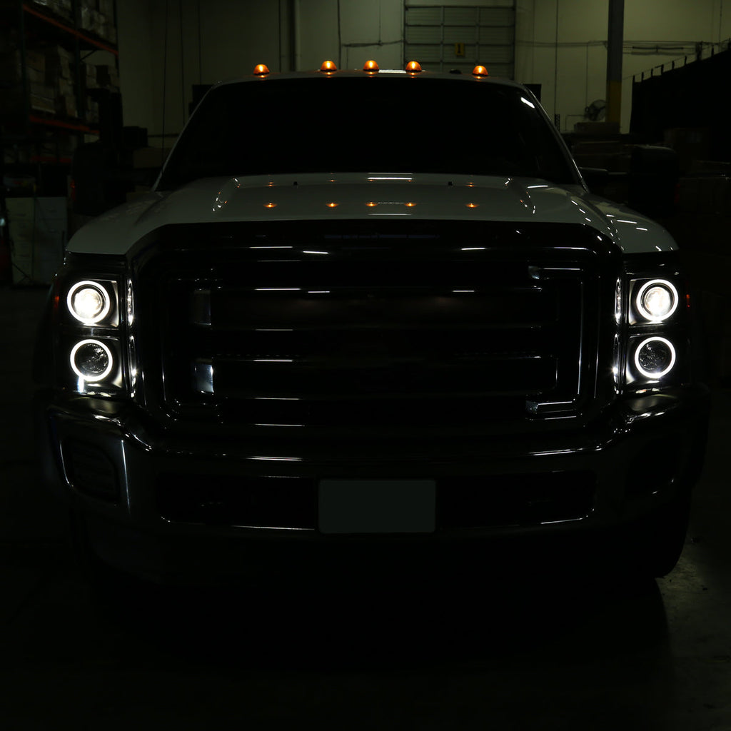 2011-2016 F-250 F-350 F-450 F-550 Dual Halo Projector Headlights w/ LED Turn Signal Lights (Matte Black Housing/Clear Lens)
