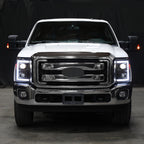 2011-2016 Ford F-250 F-350 F-450 F-550 Switchback Sequential LED C-Bar Projector Headlights (Matte Black Housing/Clear Lens)