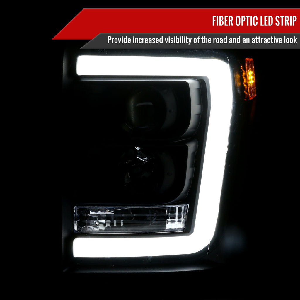 2011-2016 F-250/F-350/F-450/F-550 Super Duty LED C-Bar Projector Headlights (Matte Black Housing/Clear Lens)
