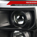 2011-2016 F-250/F-350/F-450/F-550 Super Duty LED C-Bar Projector Headlights (Matte Black Housing/Clear Lens)