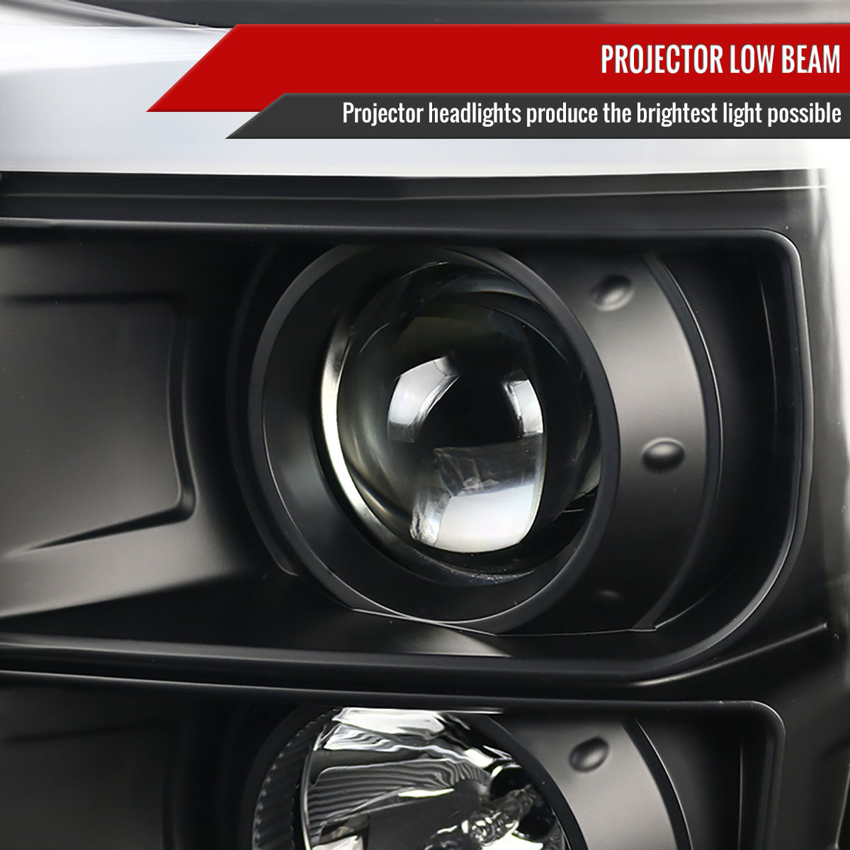 2011-2016 F-250/F-350/F-450/F-550 Super Duty LED C-Bar Projector Headlights (Matte Black Housing/Clear Lens)