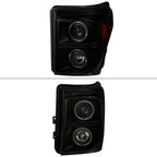 2011-2016 F-250 F-350 F-450 F-550 Dual Halo Projector Headlights w/ LED Turn Signal Lights (Black Housing/Smoked Lens)