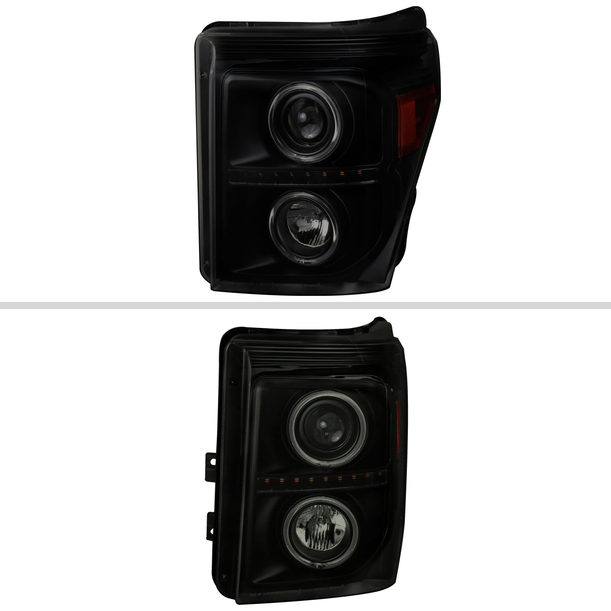 2011-2016 F-250 F-350 F-450 F-550 Dual Halo Projector Headlights w/ LED Turn Signal Lights (Black Housing/Smoked Lens)