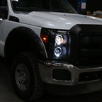 2011-2016 F-250 F-350 F-450 F-550 Dual Halo Projector Headlights w/ LED Turn Signal Lights (Black Housing/Smoked Lens)