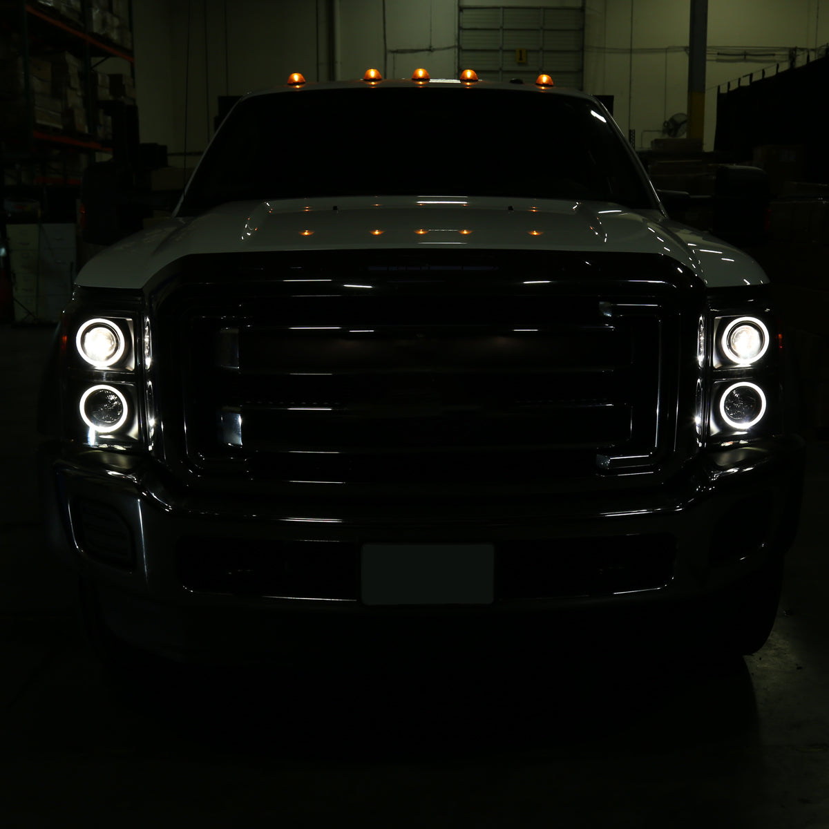 2011-2016 F-250 F-350 F-450 F-550 Dual Halo Projector Headlights w/ LED Turn Signal Lights (Black Housing/Smoked Lens)