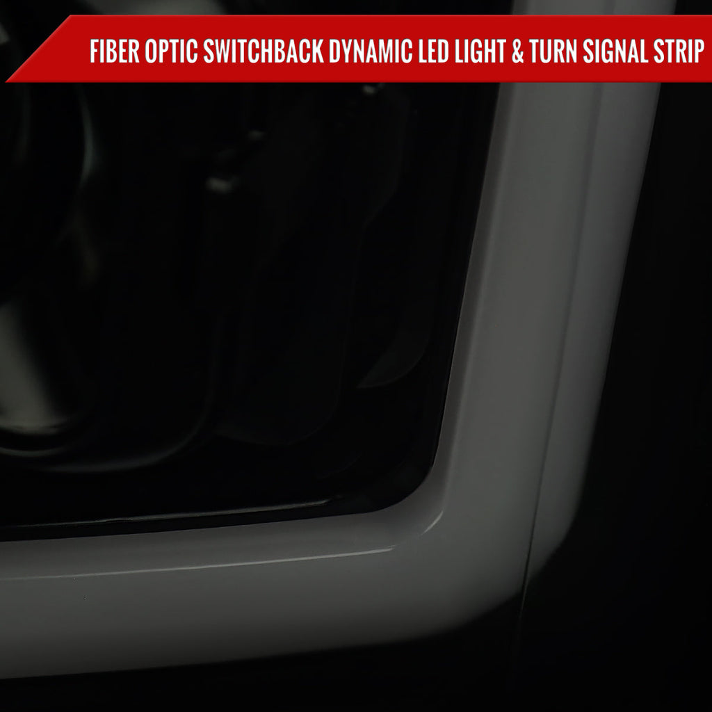 2011-2016 Ford F-250 F-350 F-450 F-550 Switchback Sequential LED C-Bar Projector Headlights (Black Housing/Smoked Lens)