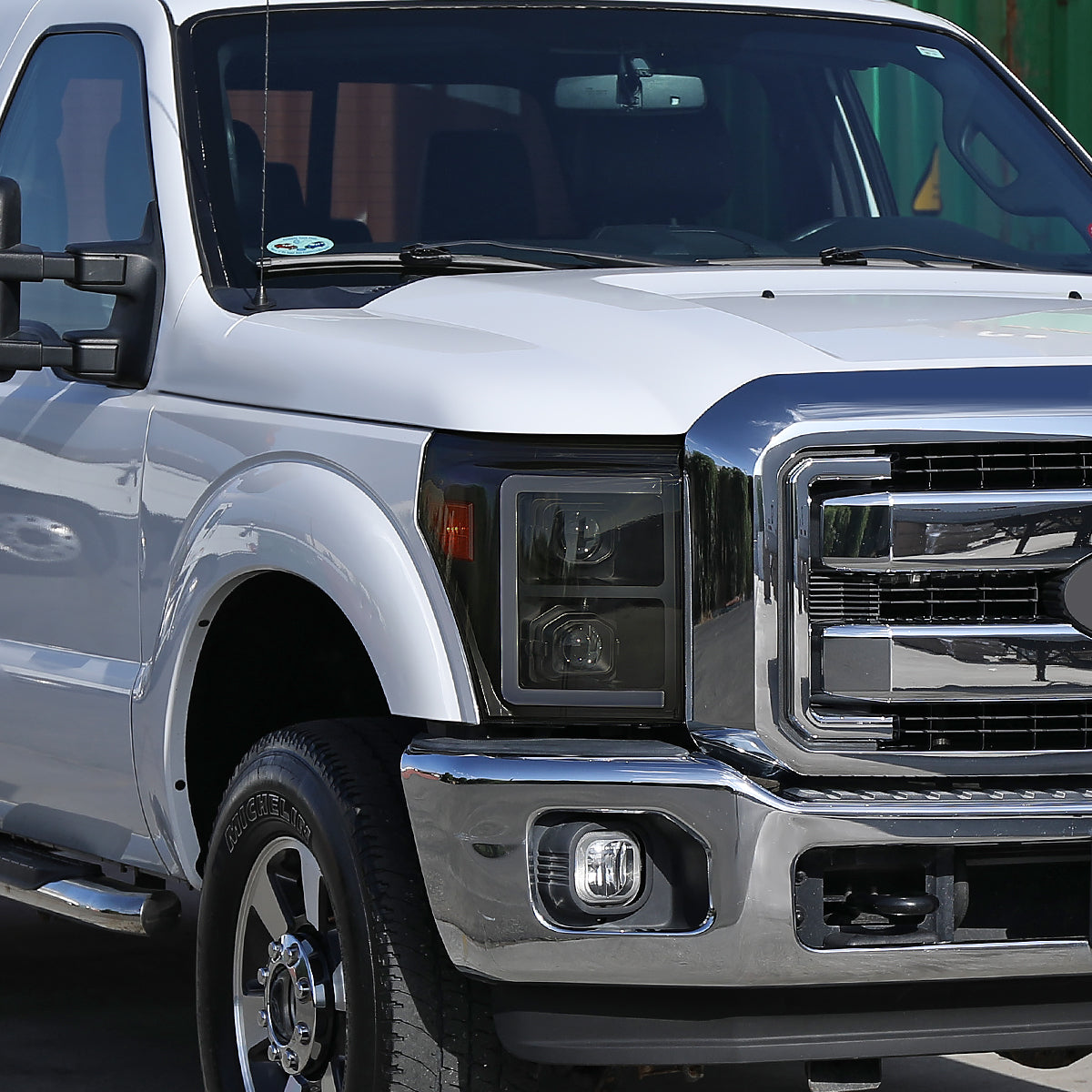2011-2016 Ford F-250 F-350 F-450 F-550 Switchback Sequential LED C-Bar Projector Headlights (Black Housing/Smoked Lens)