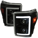 2011-2016 Ford F-250 F-350 F-450 F-550 Switchback Sequential LED C-Bar Projector Headlights (Black Housing/Smoked Lens)