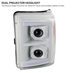 2011-2016 Ford F-250/F-350/F-450/F-550 Switchback Sequential LED C-Bar Projector Headlights (White Housing/Clear Lens)