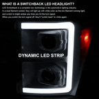 2011-2016 Ford F-250/F-350/F-450/F-550 Switchback Sequential LED C-Bar Projector Headlights (White Housing/Clear Lens)