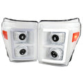 2011-2016 Ford F-250/F-350/F-450/F-550 Switchback Sequential LED C-Bar Projector Headlights (White Housing/Clear Lens)