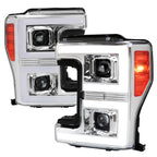 2017-2019 Ford F-250 F-350 F-450 F-550 LED C-Bar Projector Headlights w/ Switchback Sequential Turn Signals (Chrome Housing/Clear Lens)