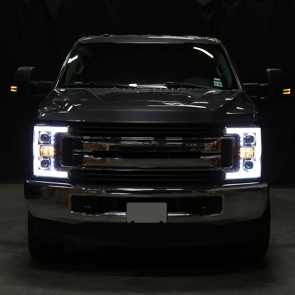 2017-2019 Ford F-250 F-350 F-450 F-550 Switchback LED C-Bar Projector Headlights (Chrome Housing/Clear Lens)
