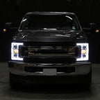 2017-2019 Ford F-250 F-350 F-450 F-550 Switchback LED C-Bar Projector Headlights (Chrome Housing/Clear Lens)