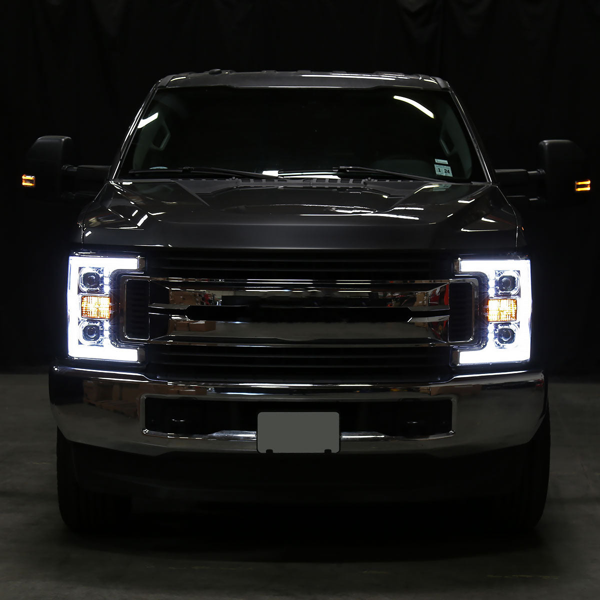 2017-2019 Ford F-250 F-350 F-450 F-550 Switchback LED C-Bar Projector Headlights (Chrome Housing/Clear Lens)