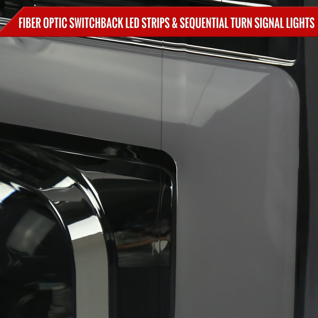 2017-2019 Ford F-250 F-350 F-450 F-550 LED C-Bar Projector Headlights w/ Switchback Sequential Turn Signals (Chrome Housing/Smoked Lens)