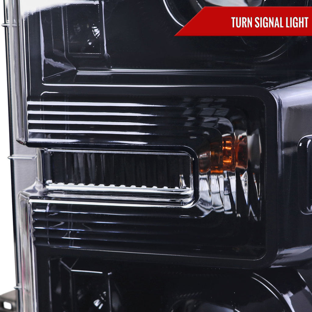 2017-2019 Ford F-250 F-350 F-450 F-550 Switchback LED C-Bar Projector Headlights (Glossy Black Housing/Smoked Lens)