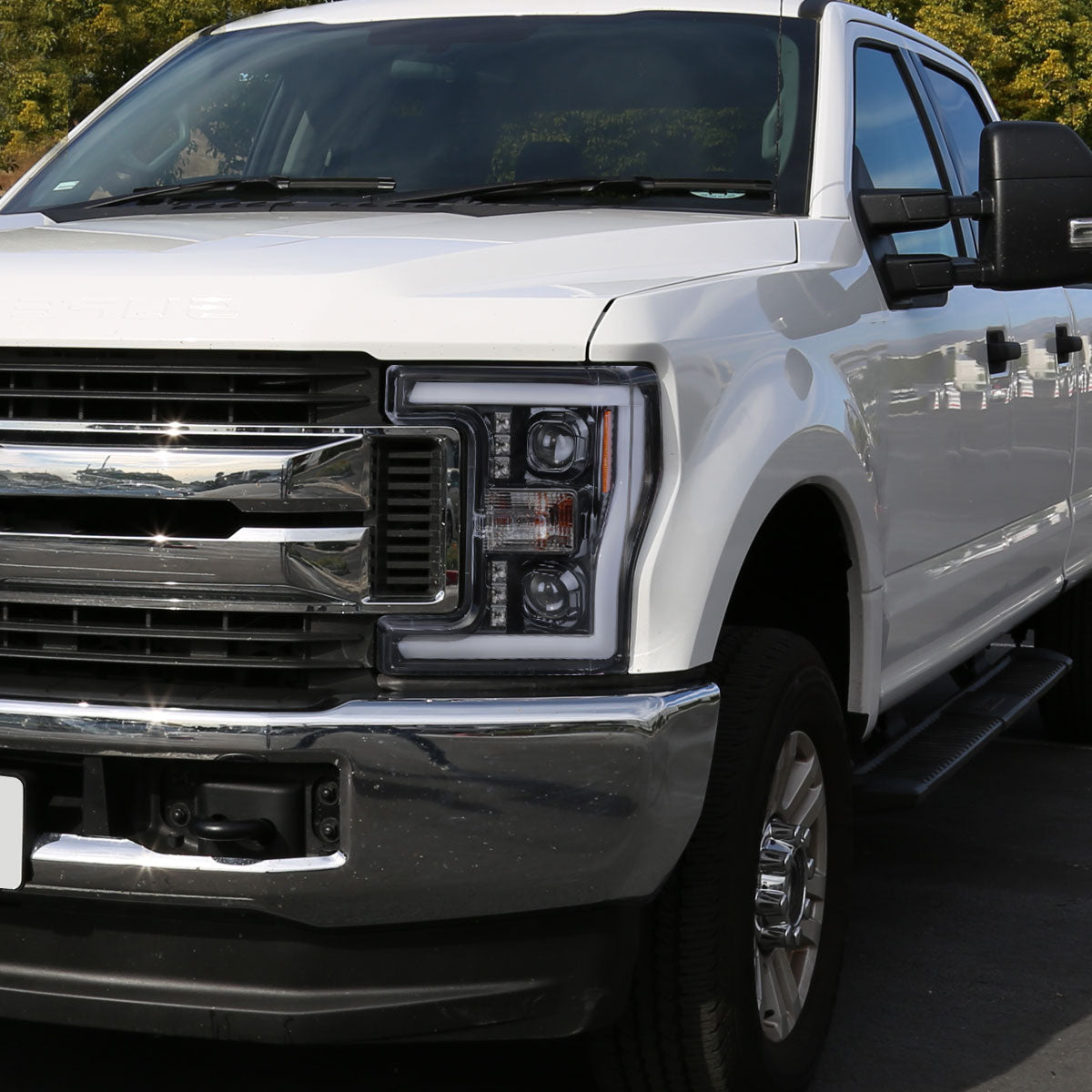 2017-2019 Ford F-250 F-350 F-450 F-550 Switchback LED C-Bar Projector Headlights (Glossy Black Housing/Smoked Lens)