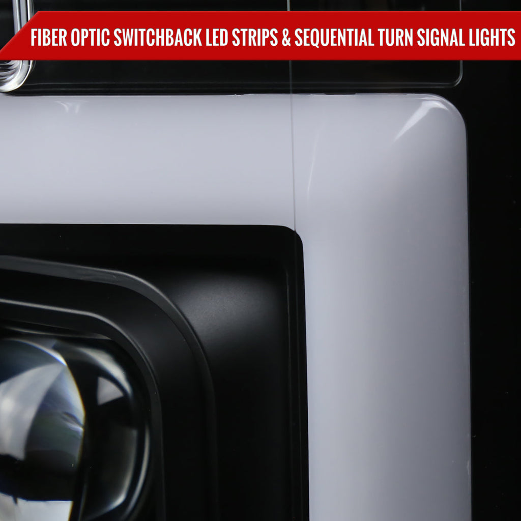 2017-2019 Ford F-250 F-350 F-450 F-550 LED C-Bar Projector Headlights w/ Switchback Sequential Turn Signals (Black Housing/Clear Lens)