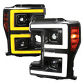 2017-2019 Ford F-250 F-350 F-450 F-550 LED C-Bar Projector Headlights w/ Switchback Sequential Turn Signals (Black Housing/Clear Lens)