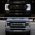 2017-2019 Ford F-250 F-350 F-450 F-550 Switchback LED C-Bar Projector Headlights (Matte Black Housing/Clear Lens)