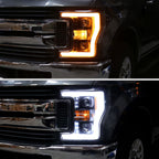 2017-2019 Ford F-250 F-350 F-450 F-550 Switchback LED C-Bar Projector Headlights (Matte Black Housing/Clear Lens)