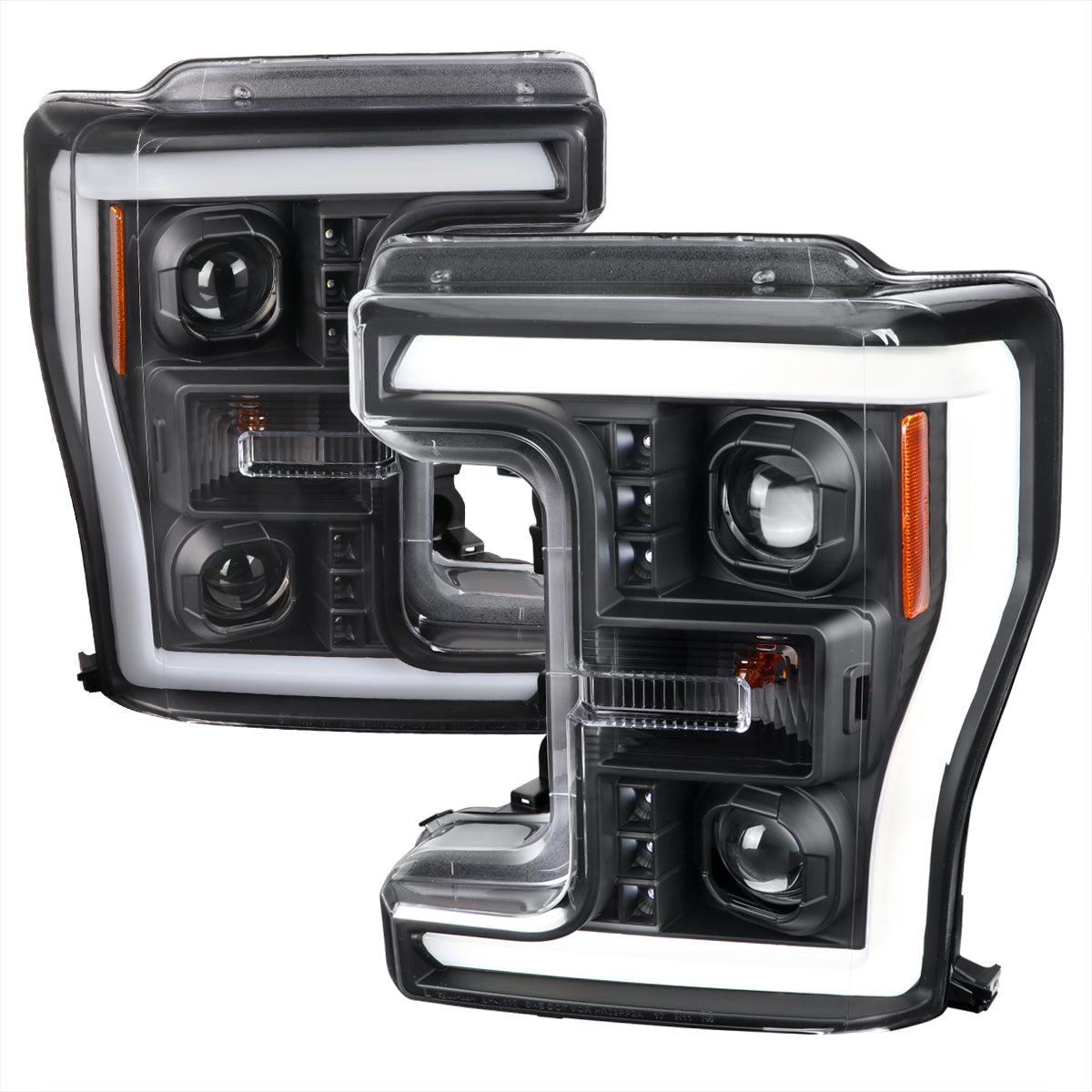 2017-2019 Ford F-250 F-350 F-450 F-550 Switchback LED C-Bar Projector Headlights (Matte Black Housing/Clear Lens)