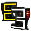 2017-2019 Ford F-250 F-350 F-450 F-550 LED C-Bar Projector Headlights w/ Switchback Sequential Turn Signals (Glossy Black Housing/Smoked Lens)