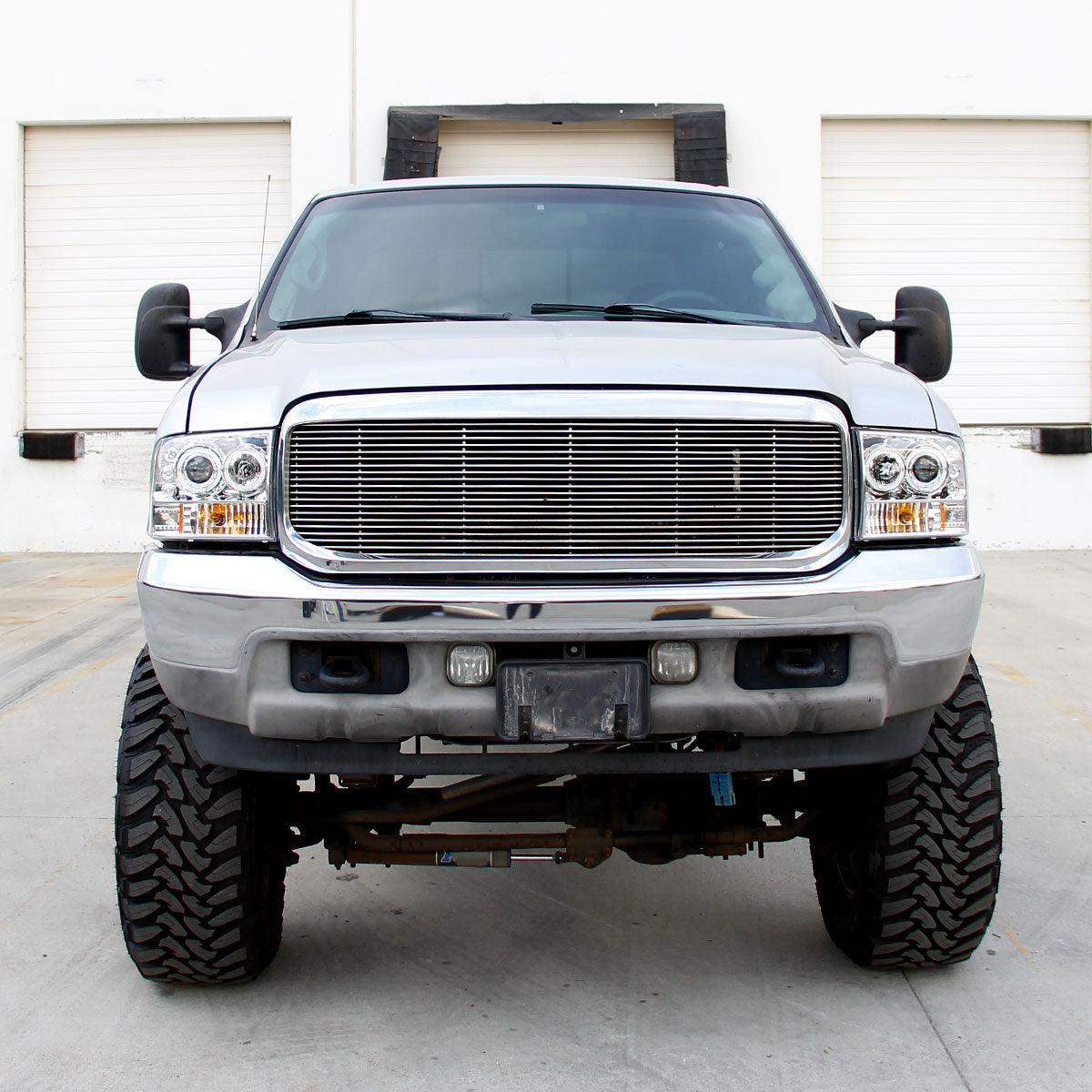 1999-2004 Ford Excursion F-250 F-350 F-450 F-550 Dual Halo Projector Headlights (Chrome Housing/Clear Lens)