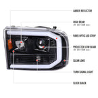 1999-2004 Ford F-250/F-350/F-450/F-550 /2000-2004 Ford Excursion LED Bar Projector Headlights (Jet Black Housing/Clear Lens)