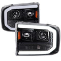 1999-2004 Ford F-250/F-350/F-450/F-550 /2000-2004 Ford Excursion LED Bar Projector Headlights (Jet Black Housing/Clear Lens)